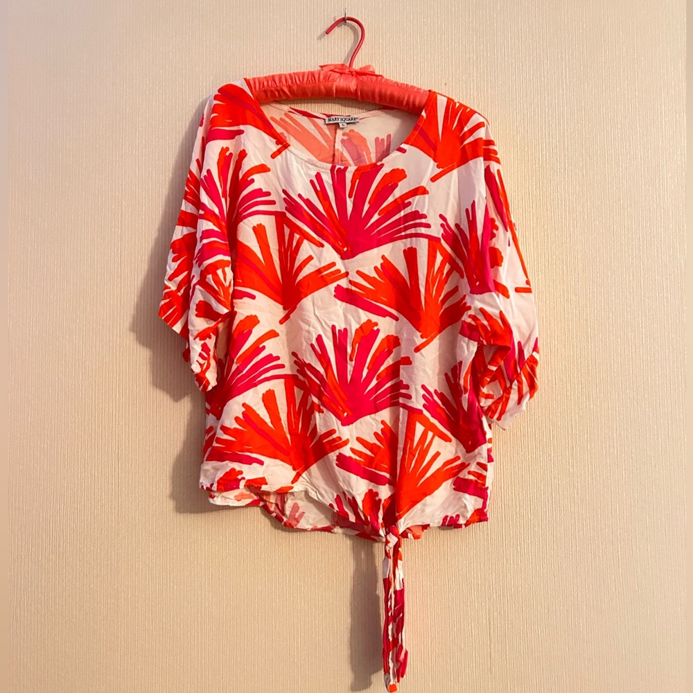 MARY SQUARE pink and orange knot blouse